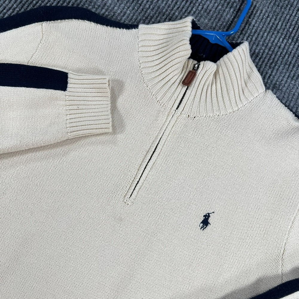Polo Ralph Lauren Pullover Sweatshirt Mens Medium Beige Long Sleeve 1/4 Zip Mock